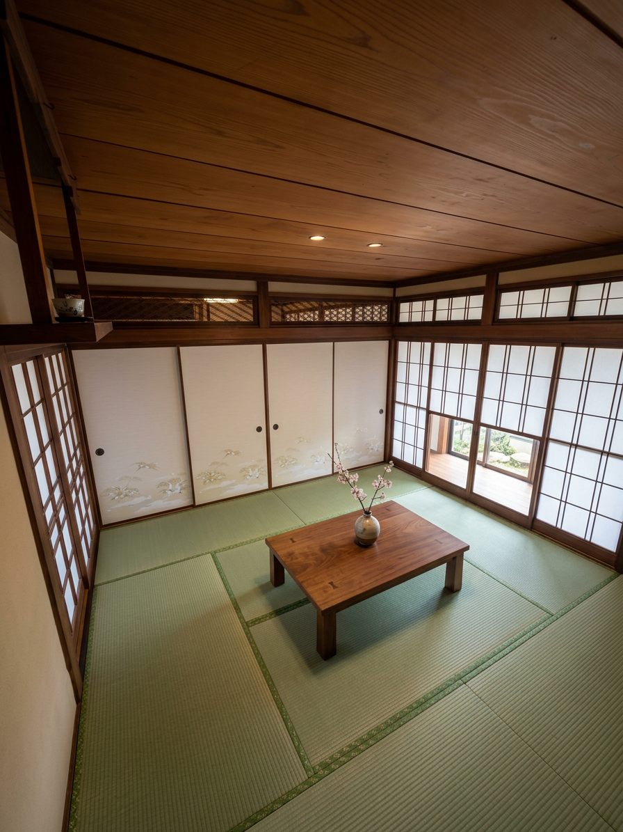 Spacious tatami room with shoji screens and low wooden table