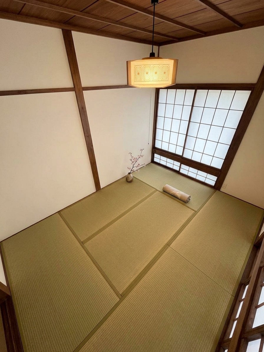 Quiet tatami room with shoji window and lantern