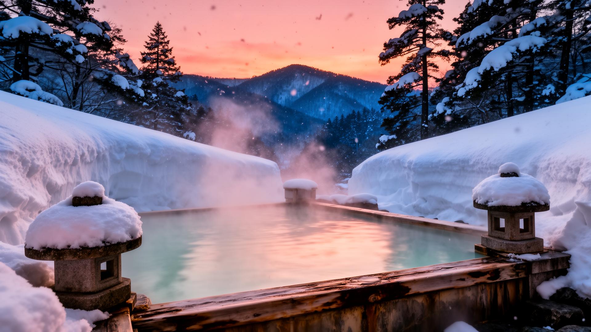 Outdoor onsen at night